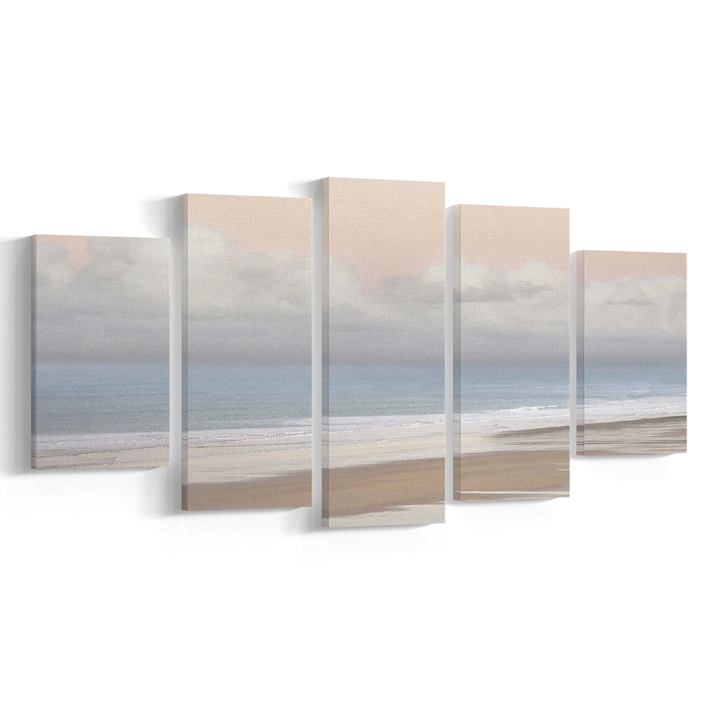 Pastel Seascapes Large Stretched Canvas Floating Frame Wall Art Print, 5 Piece Large Cavas Print Wall Art