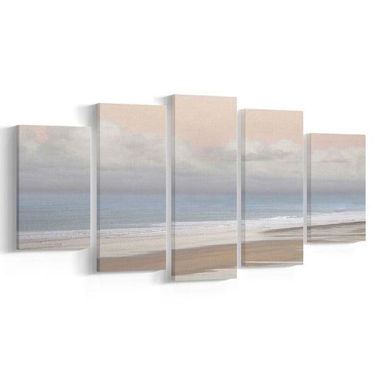 Pastel Seascapes Large Stretched Canvas Floating Frame Wall Art Print, 5 Piece Large Cavas Print Wall Art