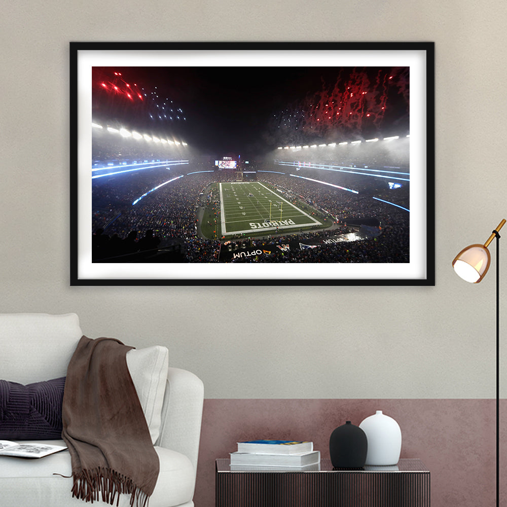 Patriot stadium Marathon, Stadium Canvas, Sport Art, Gift for him, White Border Framed Art Print Wall Decor