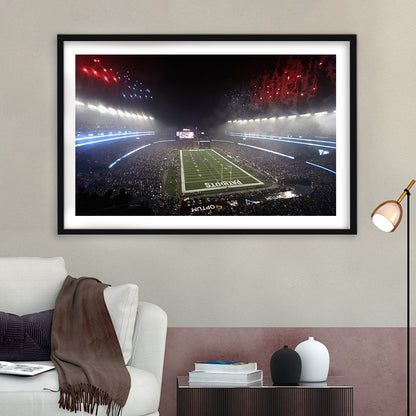 Patriot stadium Marathon, Stadium Canvas, Sport Art, Gift for him, White Border Framed Art Print Wall Decor
