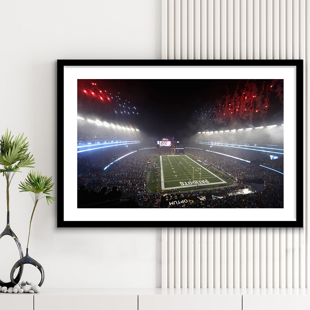 Patriot stadium Marathon, Stadium Canvas, Sport Art, Gift for him, White Border Framed Art Print Wall Decor