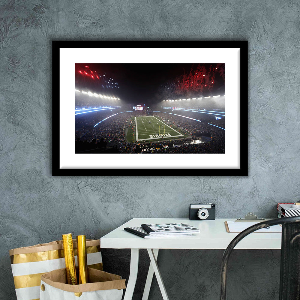 Patriot stadium Marathon, Stadium Canvas, Sport Art, Gift for him, White Border Framed Art Print Wall Decor