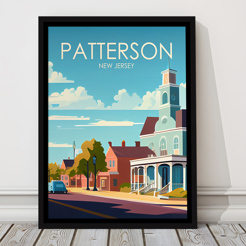 Patterson New Jersey Retro Art Print, Patterson City Wall Art, Floating Framed Canvas Print, Framed Picture, Painting Canvas