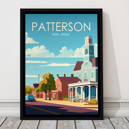 Patterson New Jersey Retro Art Print, Patterson City Wall Art, Floating Framed Canvas Print, Framed Picture, Painting Canvas