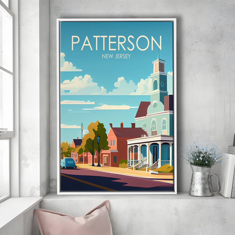 Patterson New Jersey Retro Art Print, Patterson City Wall Art, Floating Framed Canvas Print, Framed Picture, Painting Canvas