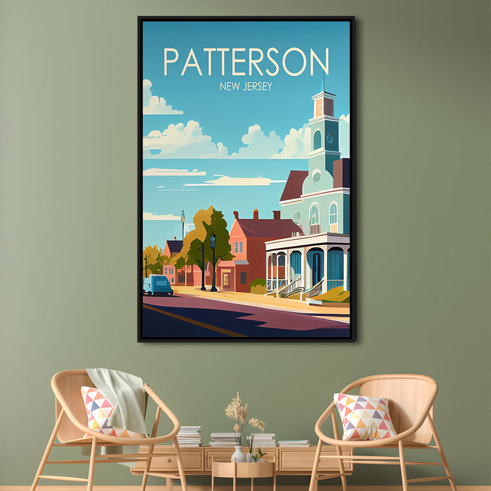 Patterson New Jersey Retro Art Print, Patterson City Wall Art, Floating Framed Canvas Print, Framed Picture, Painting Canvas