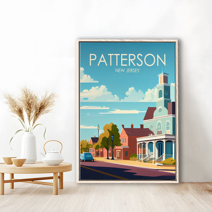 Patterson New Jersey Retro Art Print, Patterson City Wall Art, Floating Framed Canvas Print, Framed Picture, Painting Canvas