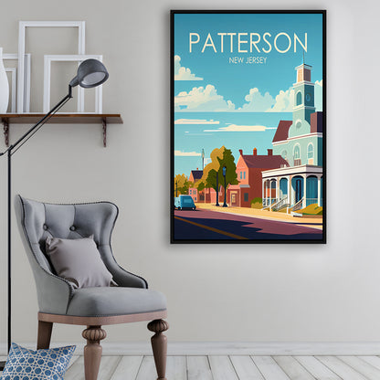 Patterson New Jersey Retro Art Print, Patterson City Wall Art, Floating Framed Canvas Print, Framed Picture, Painting Canvas