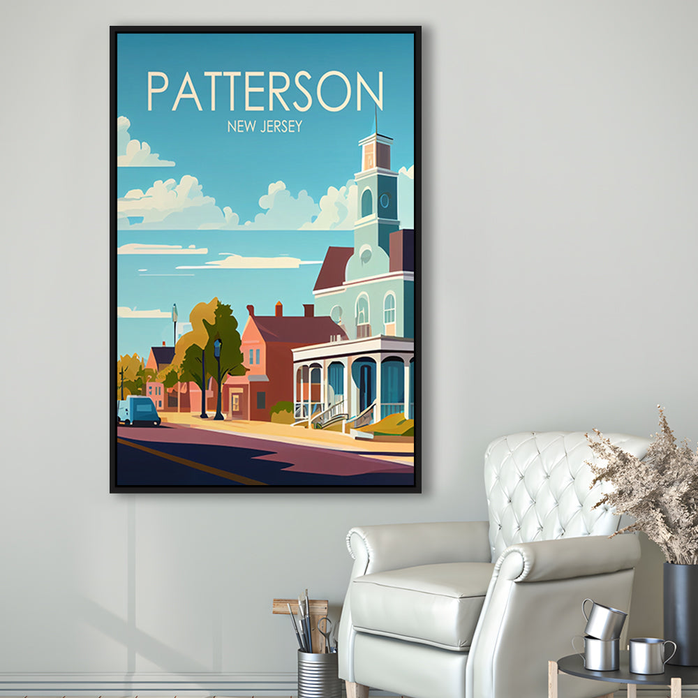 Patterson New Jersey Retro Art Print, Patterson City Wall Art, Floating Framed Canvas Print, Framed Picture, Painting Canvas