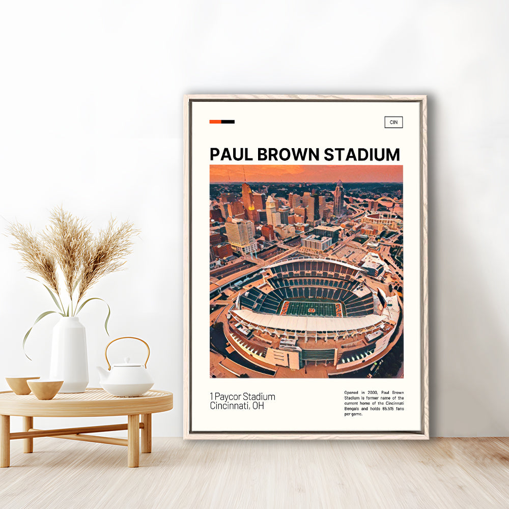 Paul Brown Stadium Print, Cincinnati Bengals Stadium Canvas Art, Man Cave Gift, Floating Framed Canvas Print Wall Art
