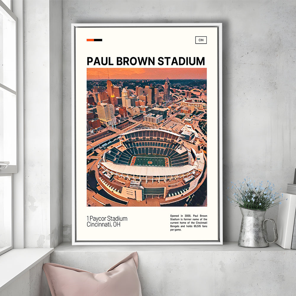 Paul Brown Stadium Print, Cincinnati Bengals Stadium Canvas Art, Man Cave Gift, Floating Framed Canvas Print Wall Art