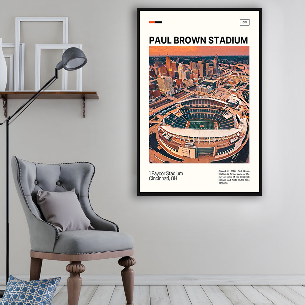 Paul Brown Stadium Print, Cincinnati Bengals Stadium Canvas Art, Man Cave Gift, Floating Framed Canvas Print Wall Art