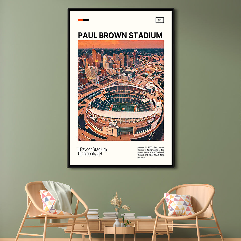 Paul Brown Stadium Print, Cincinnati Bengals Stadium Canvas Art, Man Cave Gift, Floating Framed Canvas Print Wall Art