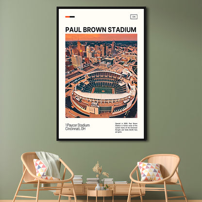 Paul Brown Stadium Print, Cincinnati Bengals Stadium Canvas Art, Man Cave Gift, Floating Framed Canvas Print Wall Art