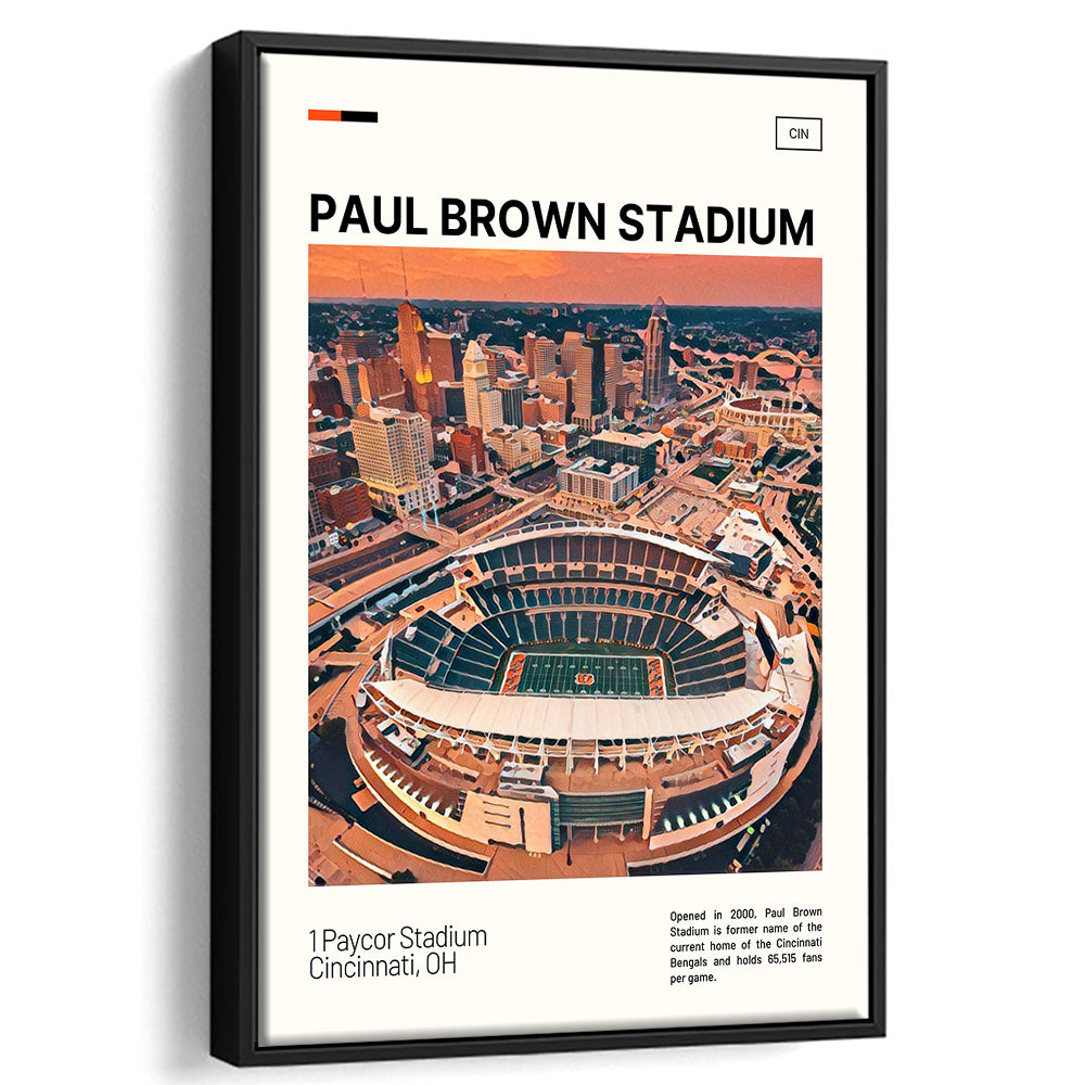 Paul Brown Stadium Print, Cincinnati Bengals Stadium Canvas Art, Man Cave Gift, Floating Framed Canvas Print Wall Art