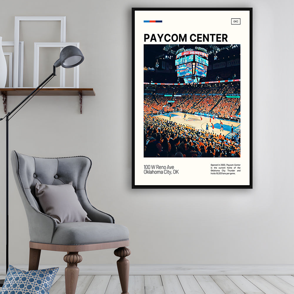 Paycom Center Print, Oklahoma City Thunder Stadium Canvas Art, Man Cave Gift, Floating Framed Canvas Print Wall Art