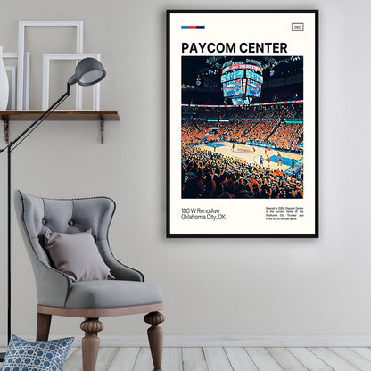 Paycom Center Print, Oklahoma City Thunder Stadium Canvas Art, Man Cave Gift, Floating Framed Canvas Print Wall Art