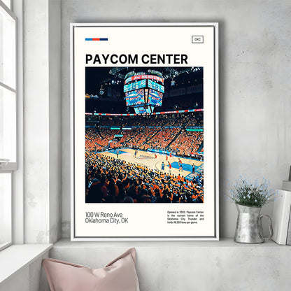 Paycom Center Print, Oklahoma City Thunder Stadium Canvas Art, Man Cave Gift, Floating Framed Canvas Print Wall Art