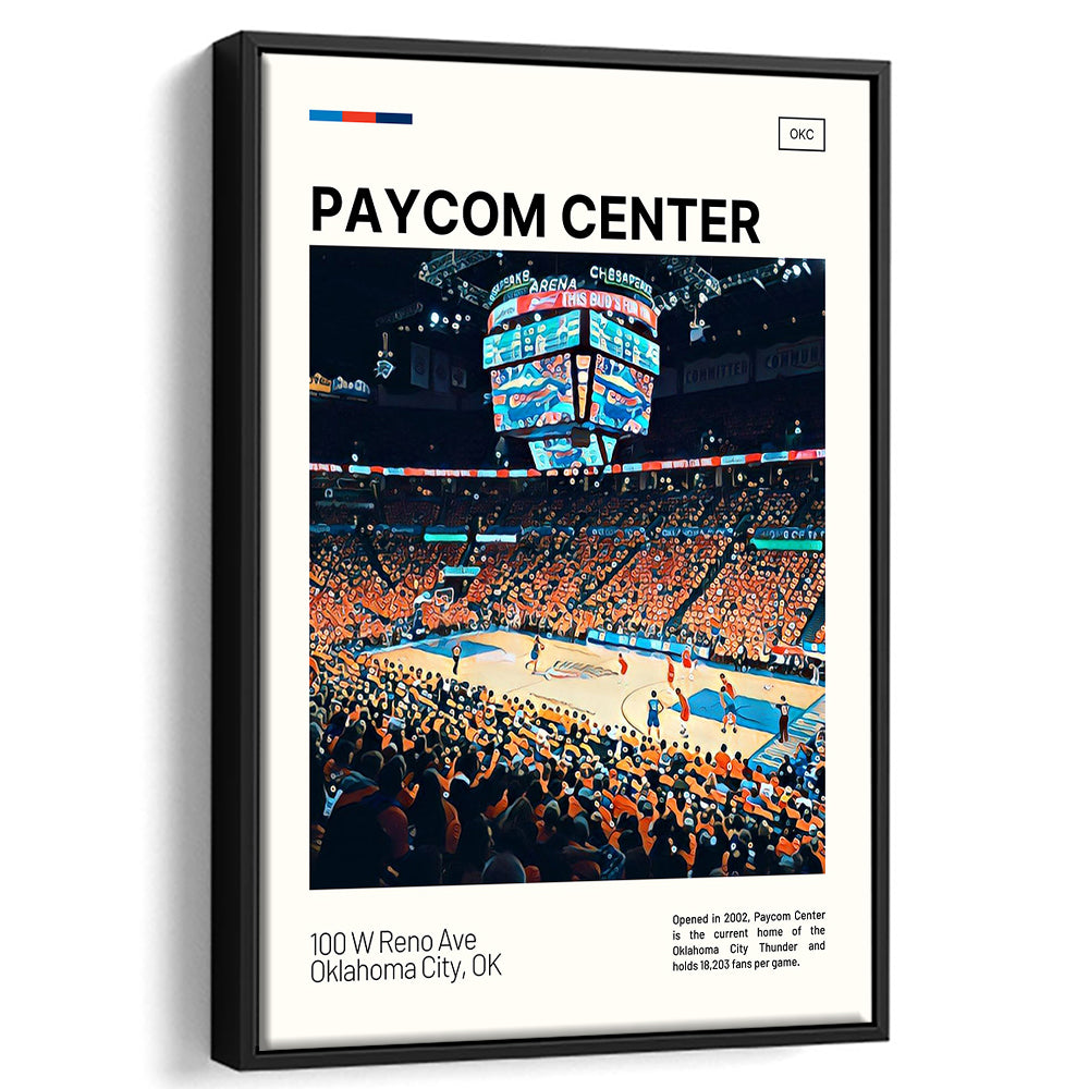Paycom Center Print, Oklahoma City Thunder Stadium Canvas Art, Man Cave Gift, Floating Framed Canvas Print Wall Art