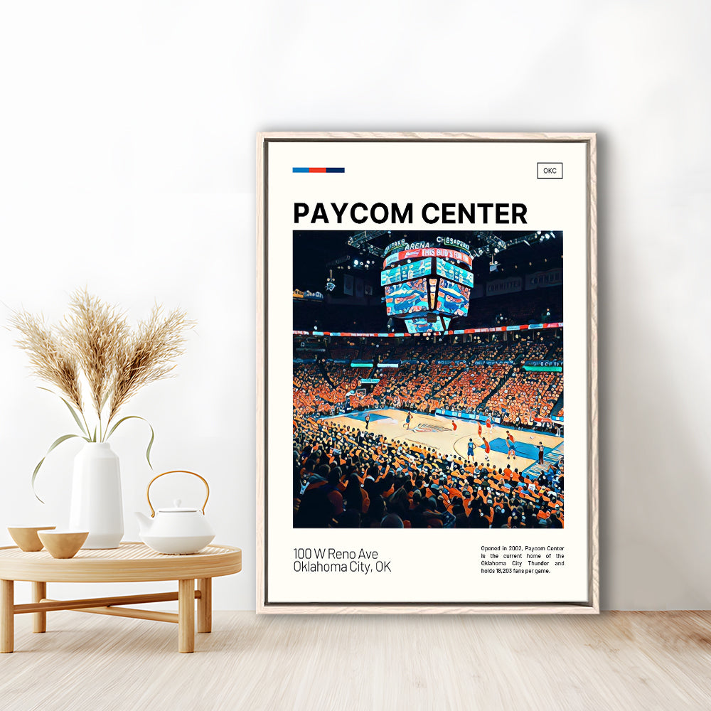 Paycom Center Print, Oklahoma City Thunder Stadium Canvas Art, Man Cave Gift, Floating Framed Canvas Print Wall Art