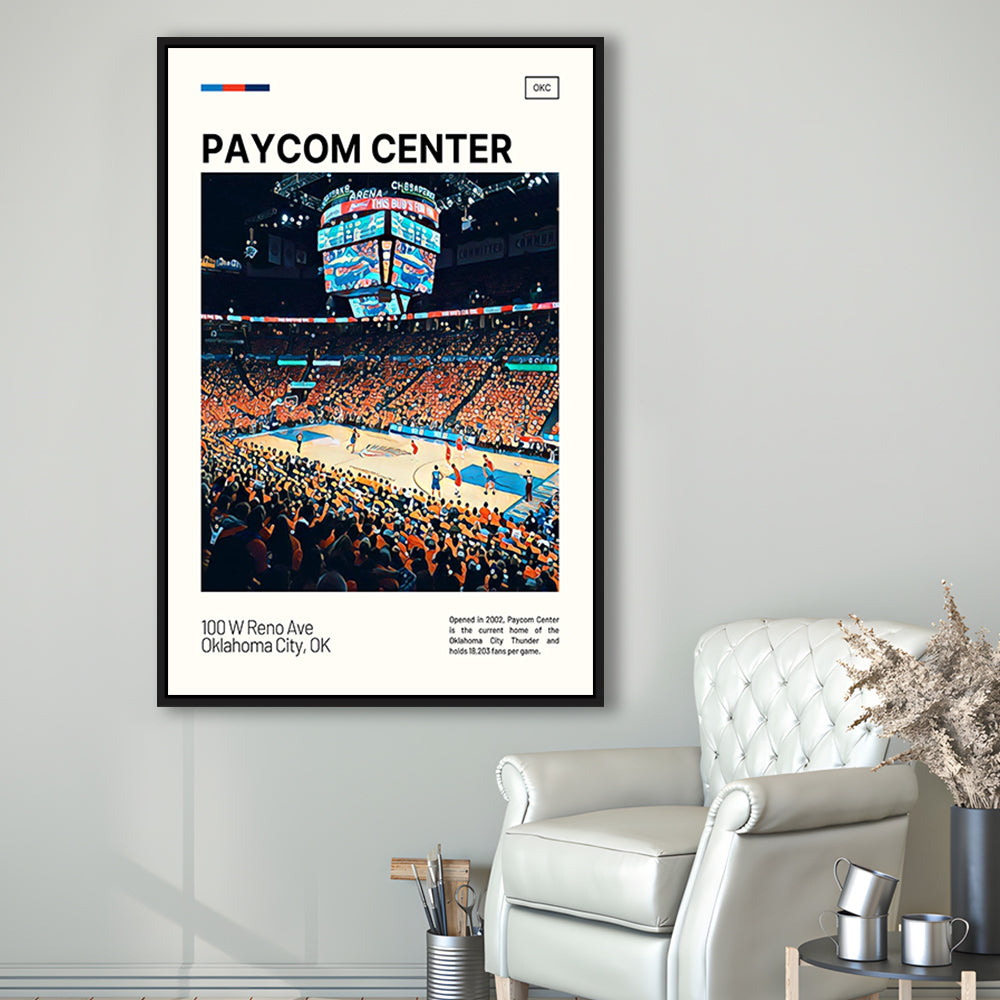 Paycom Center Print, Oklahoma City Thunder Stadium Canvas Art, Man Cave Gift, Floating Framed Canvas Print Wall Art