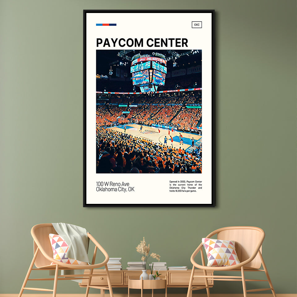 Paycom Center Print, Oklahoma City Thunder Stadium Canvas Art, Man Cave Gift, Floating Framed Canvas Print Wall Art