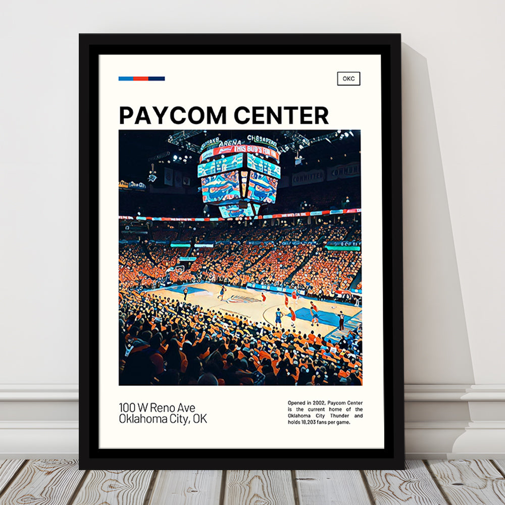 Paycom Center Print, Oklahoma City Thunder Stadium Canvas Art, Man Cave Gift, Floating Framed Canvas Print Wall Art