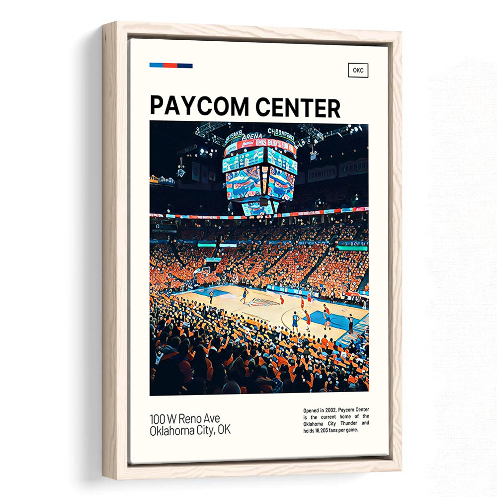 Paycom Center Print, Oklahoma City Thunder Stadium Canvas Art, Man Cave Gift, Floating Framed Canvas Print Wall Art