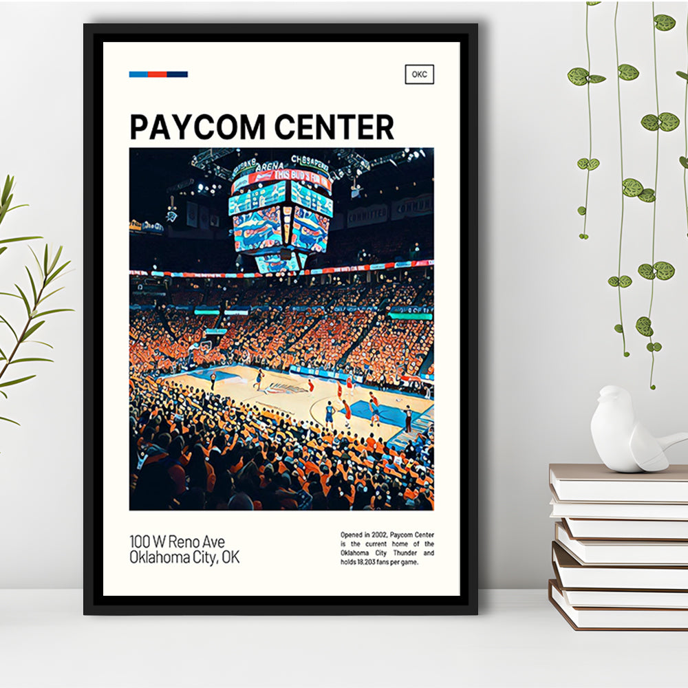 Paycom Center Print, Oklahoma City Thunder Stadium Canvas Art, Man Cave Gift, Floating Framed Canvas Print Wall Art