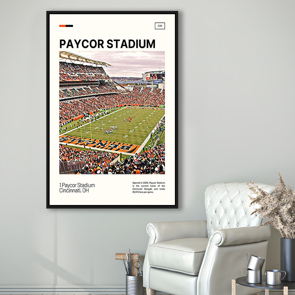 Paycor Stadium Print, Cincinnati Bengals Stadium Canvas Art, Man Cave Gift, Floating Framed Canvas Print Wall Art