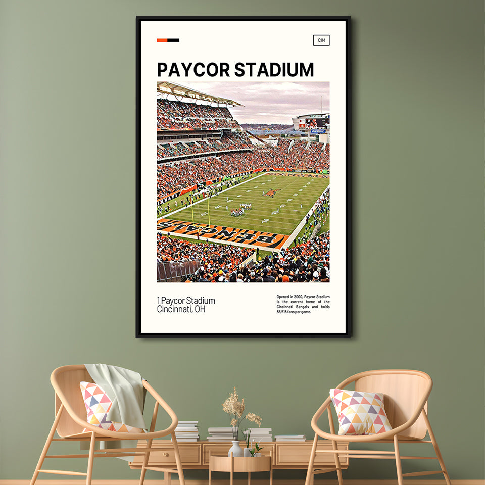 Paycor Stadium Print, Cincinnati Bengals Stadium Canvas Art, Man Cave Gift, Floating Framed Canvas Print Wall Art