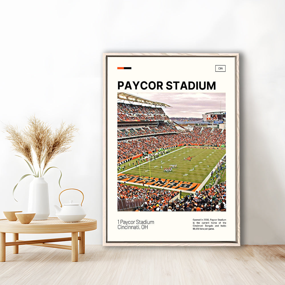 Paycor Stadium Print, Cincinnati Bengals Stadium Canvas Art, Man Cave Gift, Floating Framed Canvas Print Wall Art