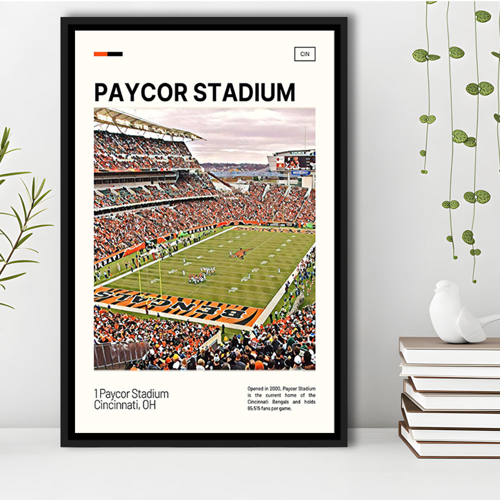 Paycor Stadium Print, Cincinnati Bengals Stadium Canvas Art, Man Cave Gift, Floating Framed Canvas Print Wall Art
