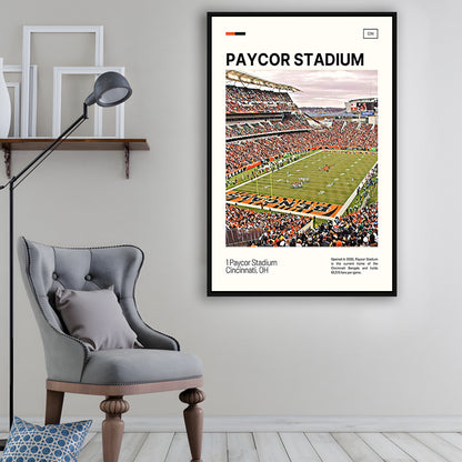 Paycor Stadium Print, Cincinnati Bengals Stadium Canvas Art, Man Cave Gift, Floating Framed Canvas Print Wall Art