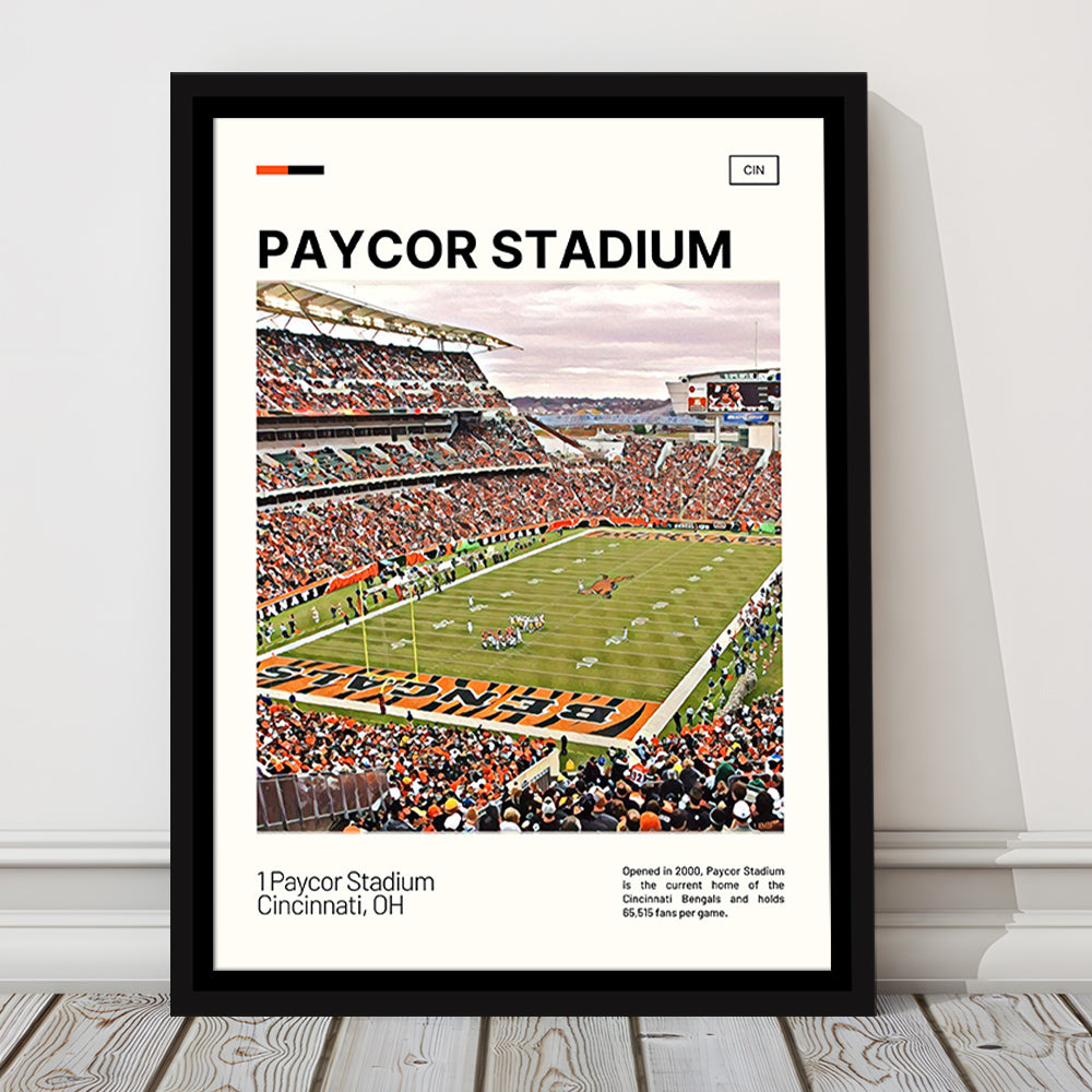 Paycor Stadium Print, Cincinnati Bengals Stadium Canvas Art, Man Cave Gift, Floating Framed Canvas Print Wall Art