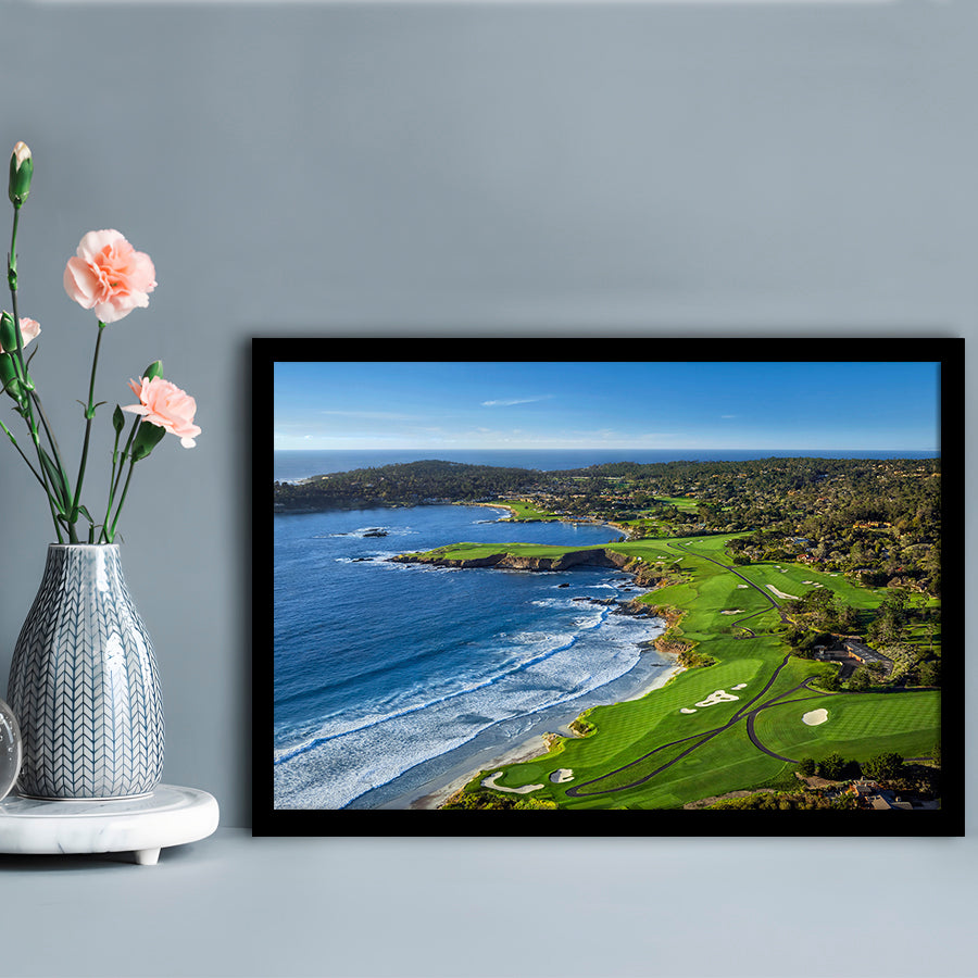 Pebble Beach Golf Links On A Clear Day Pebble Beach, California, Framed Art Print Wall Decor, Picture Framed