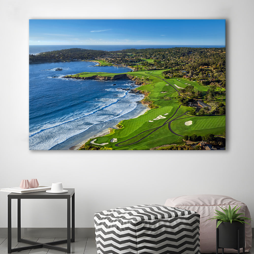 Pebble Beach Golf Links On A Clear Day Pebble Beach, California, Golf Art Print,Gifts Golf Lover