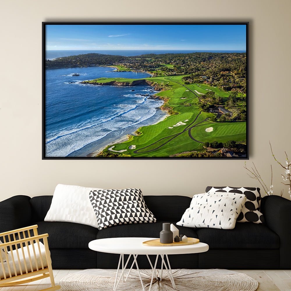Pebble Beach Golf Links On A Clear Day Pebble Beach, California, Floating Framed Canvas Print Wall Art