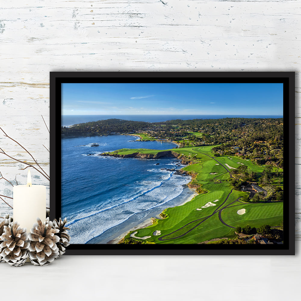 Pebble Beach Golf Links On A Clear Day Pebble Beach, California, Floating Framed Canvas Print Wall Art
