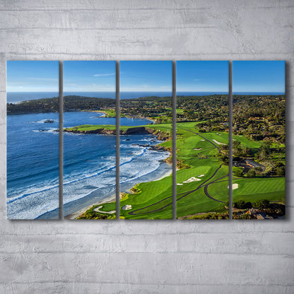 Pebble Beach Golf Links On A Clear Day Pebble Beach, California, Golf Art Print, Extra Large Canvas Print Wall Art