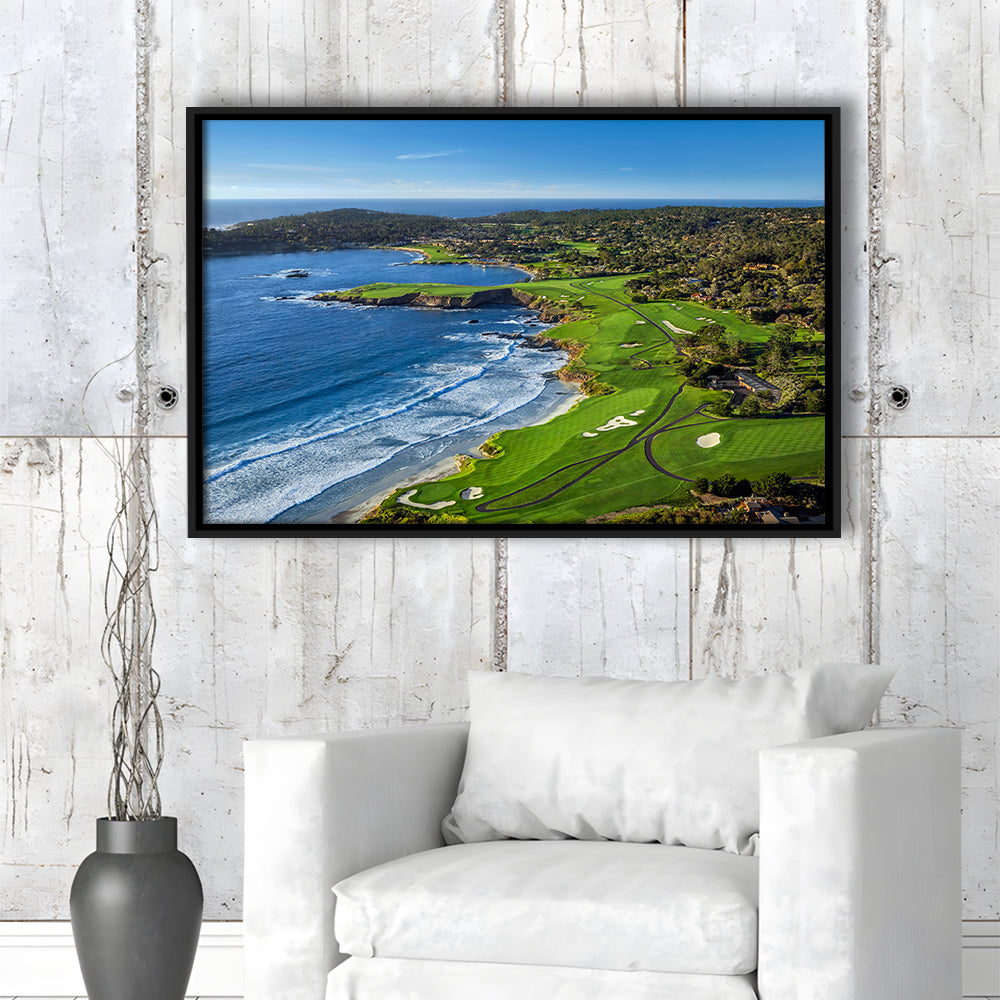 Pebble Beach Golf Links On A Clear Day Pebble Beach, California, Floating Framed Canvas Print Wall Art