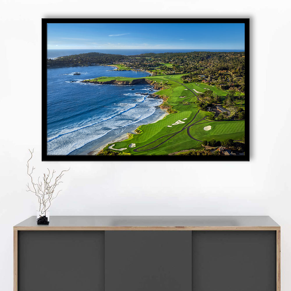 Pebble Beach Golf Links On A Clear Day Pebble Beach, California, Framed Art Print Wall Decor, Picture Framed