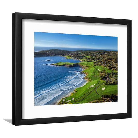 Pebble Beach Golf Links On A Clear Day Pebble Beach, California, Goft Art Print, Framed Art Print White Border Wall Decor