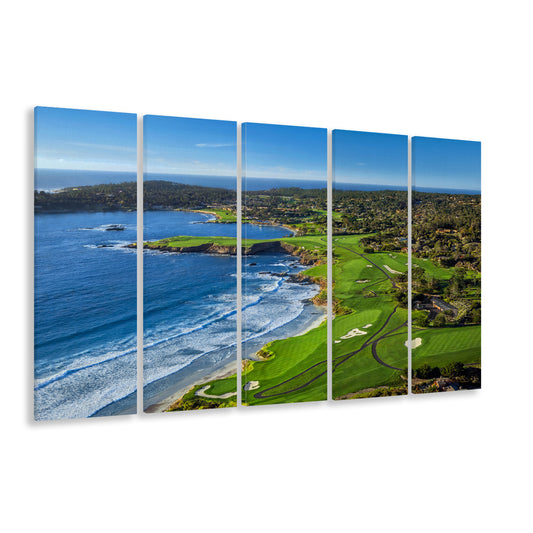 Pebble Beach Golf Links On A Clear Day Pebble Beach, California, Golf Art Print, Extra Large Canvas Print Wall Art