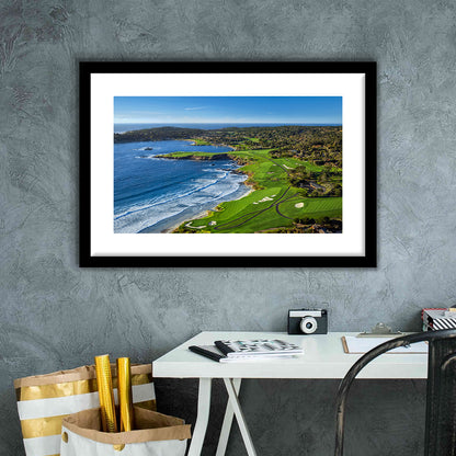 Pebble Beach Golf Links On A Clear Day Pebble Beach, California, Goft Art Print, Framed Art Print White Border Wall Decor