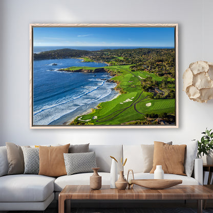 Pebble Beach Golf Links On A Clear Day Pebble Beach, California, Floating Framed Canvas Print Wall Art
