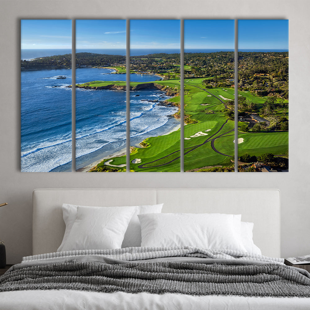 Pebble Beach Golf Links On A Clear Day Pebble Beach, California, Golf Art Print, Extra Large Canvas Print Wall Art