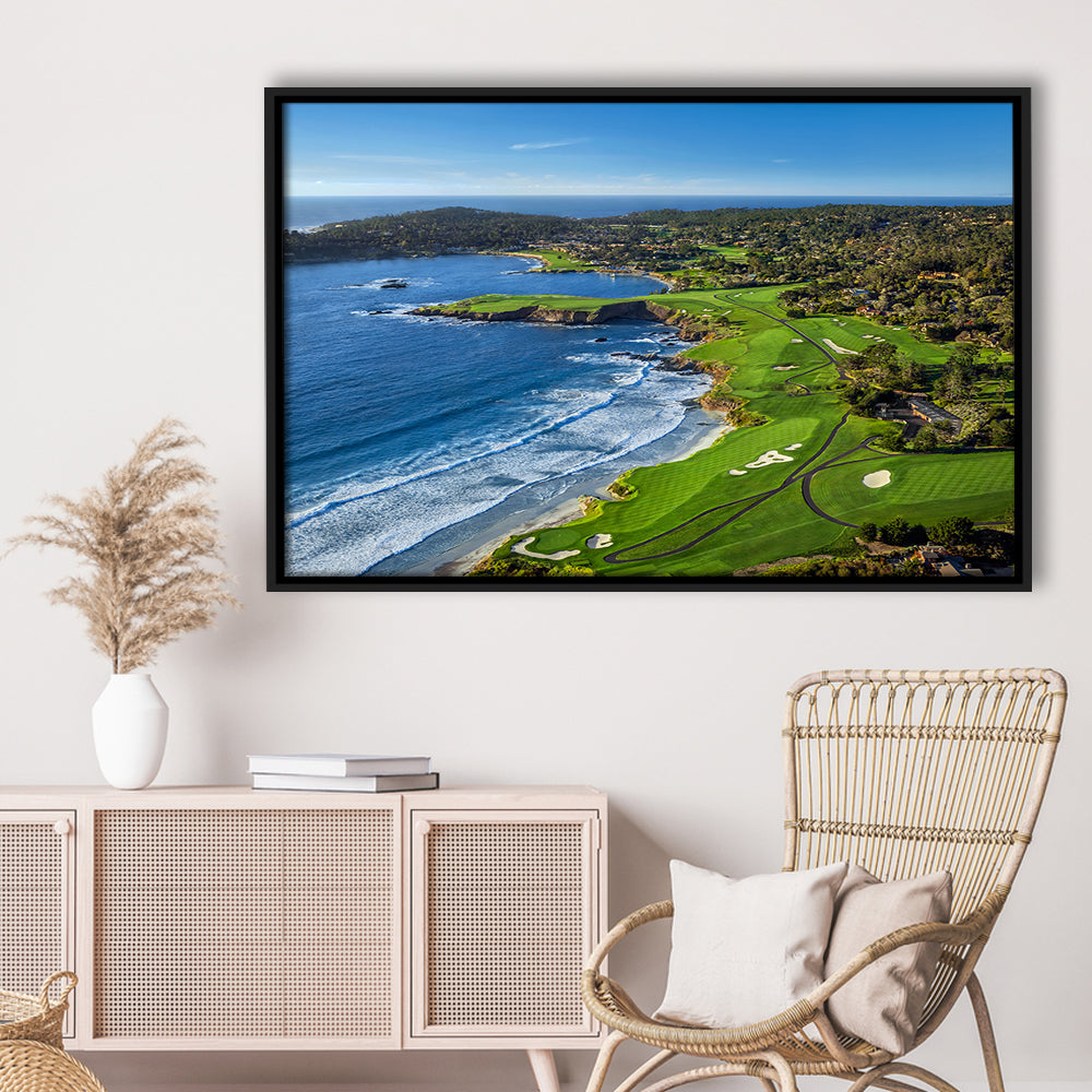 Pebble Beach Golf Links On A Clear Day Pebble Beach, California, Floating Framed Canvas Print Wall Art