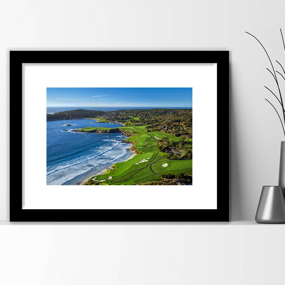 Pebble Beach Golf Links On A Clear Day Pebble Beach, California, Goft Art Print, Framed Art Print White Border Wall Decor