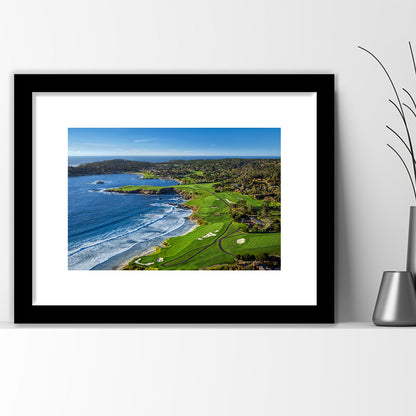 Pebble Beach Golf Links On A Clear Day Pebble Beach, California, Goft Art Print, Framed Art Print White Border Wall Decor